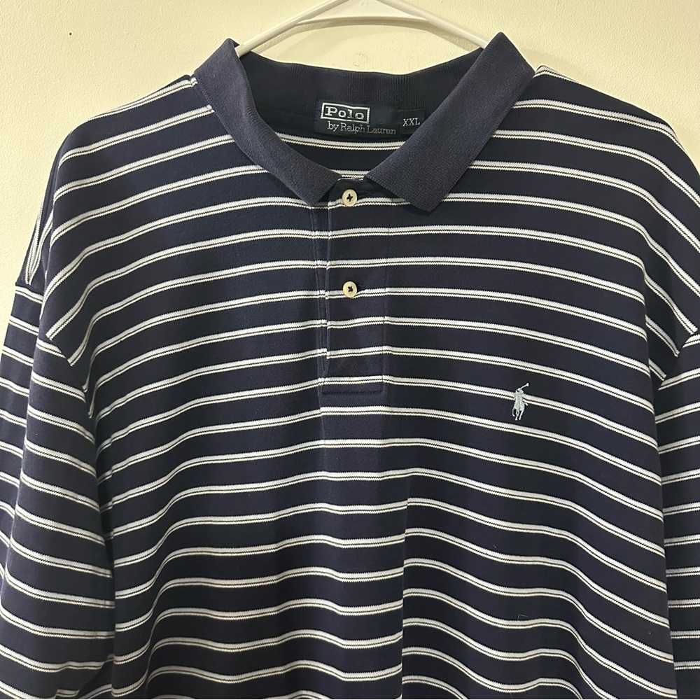 Polo Ralph Lauren Striped Blue And White Luxury Collar Polo Shirt Men’s Size XXL - Picture 2 of 8